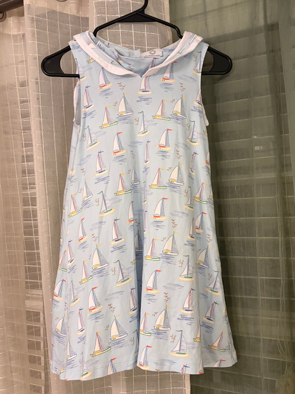 Proper Peony Pima Girls Blue Mariner Boats Sailor Collar Dress